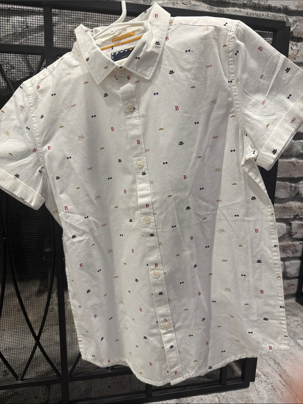 Cactus Off-White Short Sleeve Button-Down Shirt with Micro Icons